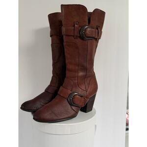 Born Leather Harness Buckle Boots Brown Moto Riding Boho Western Womens 8.5 EU40